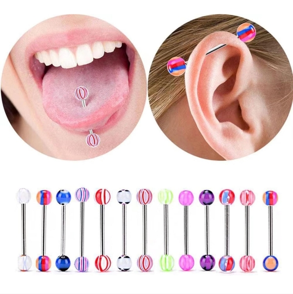 14G Tongue Rings Surgical Stainless Steel - Picture 4 of 7